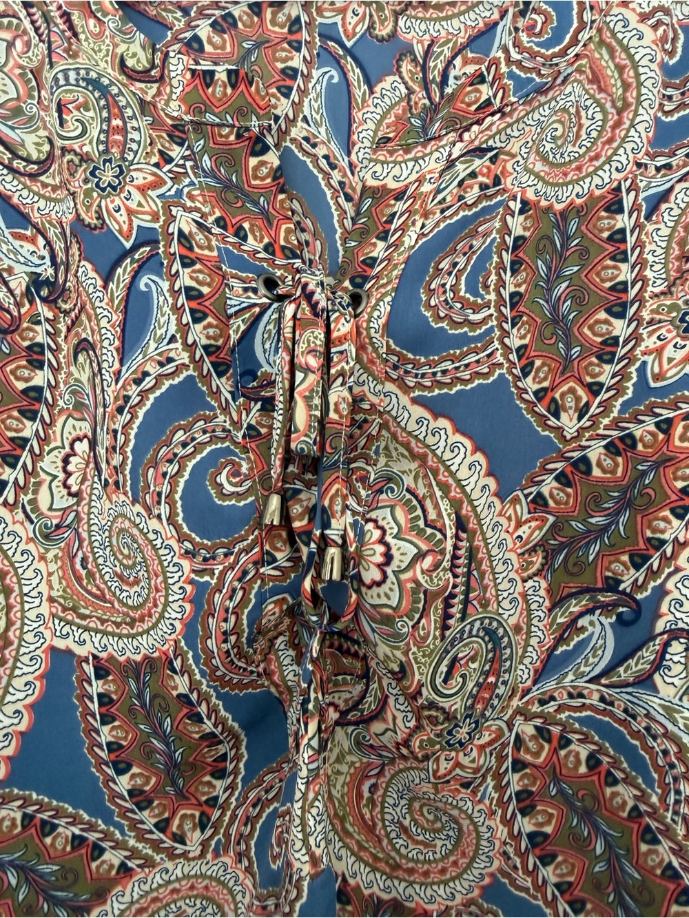 Faded Glory Womens 2X Blue Paisley Print Keyhole Lace Up Tunic Blouse 3/4 Sleeve - Picture 4 of 11